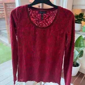 rag & bone Textured Sheer Long Sleeve Top Burgundy Berry S